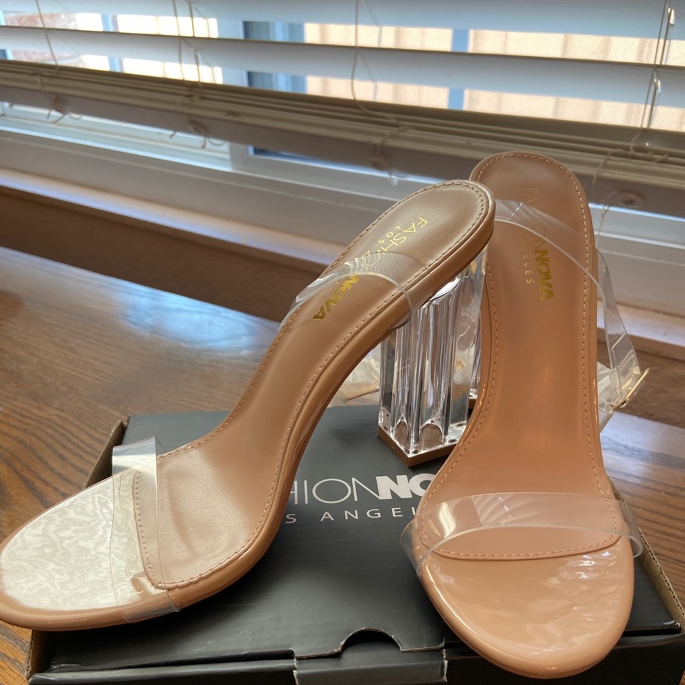 CHIC NUDE & CLEAR BLOCK HEELS